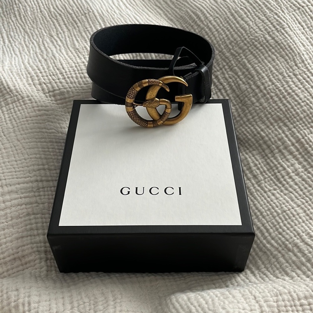 Gucci Leather belt with Double G buckle with snake
